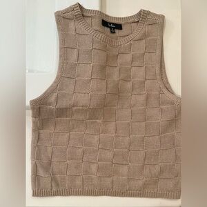 Lulu’s Check Please Taupe Basket Weave Knit Tank Top - Size Medium